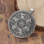 Pendentif N°000 Style Bohème en Alliage Rond Fleur Argent Vieilli 71 mm x 59 mm