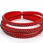 Cuir 06 mm Rouge incrusté de cristaux en strass 1 mètre