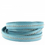 Cuir Bille Bleu Ciel de 10 mm avec chaînette bille nickel free par 20 cm