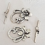 5 Fermoirs Toggle Motifs Fleur Nature Romantique Argent Vieilli