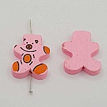 Perle bois forme ours rose N°01-01