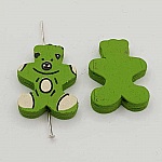 Perle bois forme ours vert N°01-04.