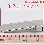 Lot de 20 pinces barrettes Crocodiles - Couleur Argent 32 mm x 7 mm.