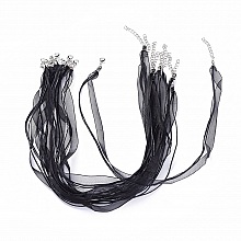 Collier ruban organza N°04 et cordon enduit ciré noir