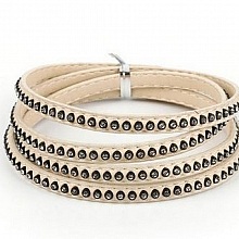 Cuir 06 mm Ivoire incrusté de cristaux en strass 1 mètre