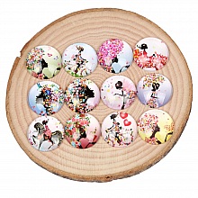 Lot 20 cabochons rond en verre 25mm Fleur Fille Papillon mixte Glass cabochon