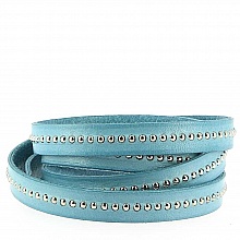 Cuir Bille Bleu Ciel de 10 mm avec chaînette bille nickel free par 20 cm