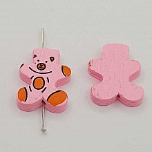 Perle bois forme ours rose N°01-01