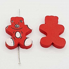 Perle bois forme ours rouge N°01-02