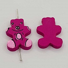 Perle bois forme ours mauve N°01-03.