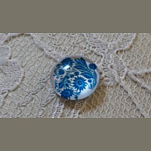 cabochon rond en verre 12mm fleur bleu 001 