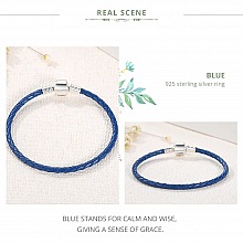 Bracelet Cuir Tressé Bleu 19 cm Fermoir Clip Argent 925