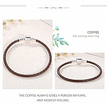 Bracelet Cuir Tressé Café 19 cm Fermoir Clip Argent 925