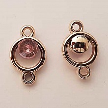 Pendentif en plastique et strass acrylique rond entre deux N°03 rose
