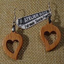 boucles d'oreilles coeur bois ciré, noce de bois, saint valentin, fait main