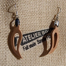 boucle d'oreille feuille en bois  bijoux éthique en bois, bijou nature ciré, fait main