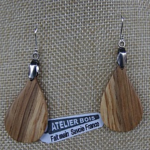 boucles d'oreilles grande goutte en chêne bijoux éthique en bois, bijou nature ciré, fait main