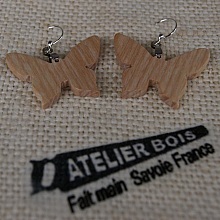boucles d'oreilles papillon en bois massif bijoux éthique en bois, bijou nature ciré, fait main