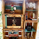 Meuble étagère modulable anciennes caisses marchande