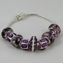 Bracelet argenté perles Violet et Strass