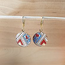 Boucles d'oreille pendantes enluminées doré/rouge/bleu