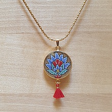 Collier pendentif fleur orientale bleue