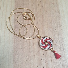 Collier pendentif enluminure spirale rouge et or