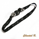 headband bandeau cheveux dentelle noire bouton et fleurs noir et argent