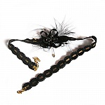 bandeau cheveux dentelle noire et or fleur polymère et satin strass dorés