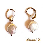 boucles d'oreilles mariage perles naturelles nacrées plates plaqué argent 