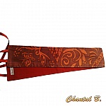 Ceinture large soie sauvage motifs arabesques orange fond brun fauve à nouer