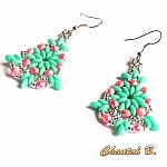 boucles d'oreilles turquoise perles cristal boheme corail et argent