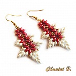 boucles d'oreilles pendantes perles tissées corail blanc et doré