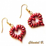 boucles d'oreilles coeur perles rouge corail et or soirée mariage cérémonie plaqué or