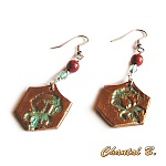 boucles d'oreilles exagone fleur perles et argent
