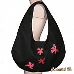 sac à main rouge à porter à l'épaule Tahiti tissu coton noire et fleurs soie rouge
