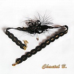 headband bandeau cheveux dentelle noire et or fleur polymère et satin strass dorés