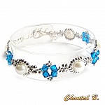 bracelet cristal swarovski bleu perles nacrées et argent tissées