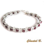 bracelet Saint Valentin swarovski siam cube précieux perles tissées swarovski et argent