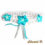 jarretière mariée dentelle blanche fleurs de soie  turquoise