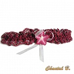Jarretière dentelle bordeaux perlée et fleur de soie