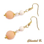 boucles d'oreilles mariage perles de jade saumon cristal nacre véritable et or