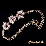 bracelet de mariée fleurs de perles roses tissées et doré