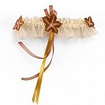 jarretière dentelle ivoire fleur de soie chocolat ruban or