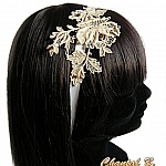 bandeau cheveux mariée ivoire dentelle Mélissa rose en guipure rebrodée de perles dorées
