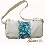 sac à main coton écrue et soie turquoise peinte à la main