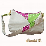 sac à main coton ivoire et soie rose et anis Claudia peint à la main