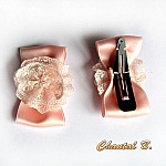 barrettes accessoire coiffure mariage noeud satin saumon et fleur de dentelle