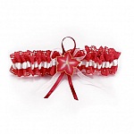jarretière dentelle rouge et fleur cerise
