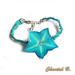 Bracelet turquoise dentelle guipure et sa fleur soie turquoise peinte